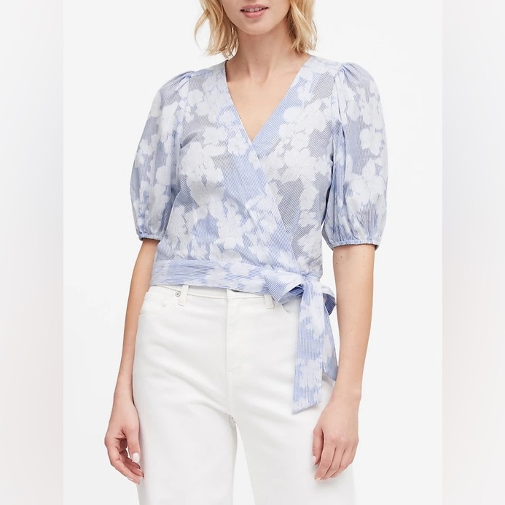 Banana Republic- Floral Puff-Sleeve Cropped Top Size L